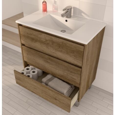 Mueble de baño independiente 80 cm nordik con espejo - Ravenna - color Con lámpara Led