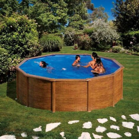 Piscina de acero Pacific - Imitación madera - Redonda - Ø 4,60 m x 1,20 m (1/5)