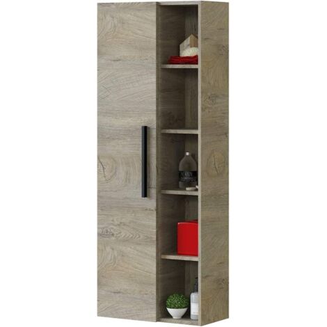 Columna de baño 51x25x135 cm roble con 1 puerta y 4 estantes – Veria
