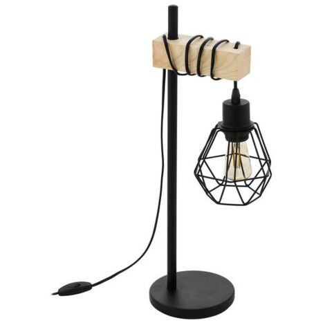 Lámpara de mesa 22x50 cm de metal negro y soporte de madera - Eglo Townshend (1/3)