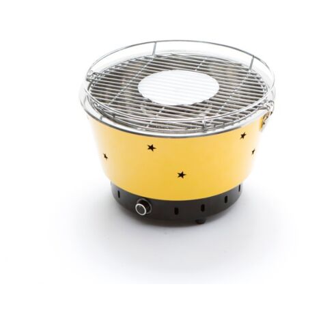 Barbacoa de carbón portátil 34 cm gris mate y amarillo con ventilador eléctrico - Latisana