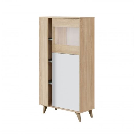 Vitrina salón 200 cm Blanco mate y Roble - Caesaroo