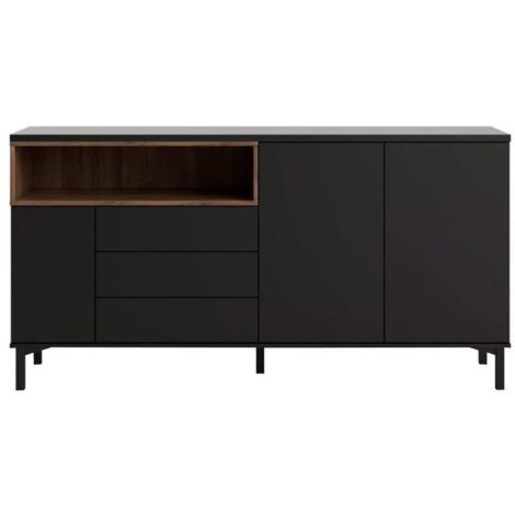 Aparador 175 x 89 cm negro mate y nogal - Fidenza (1/5)
