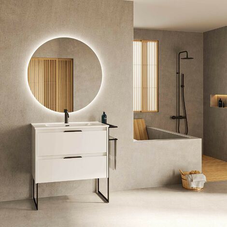 Mueble de baño de pie 100 cm Virginia Blanco brillante con lavabo Blanco -  100 cm - Standard