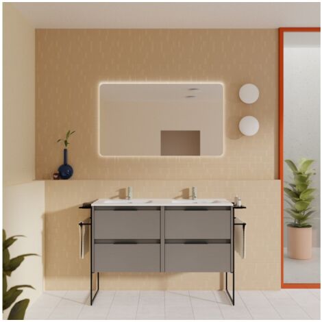 Mueble de baño de pie 120 cm ahumado arenado con lavabo - Reims - Humo 120 cm Con espejo y lámpara LED - Colore: Fumé - Accessorio: Standard - Misura: 120 cm (1/5)