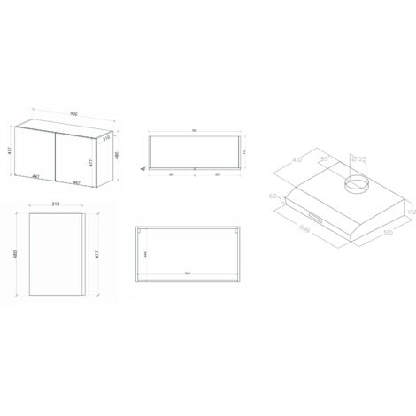 Mueble alto de cocina 90x31xH48 cm madera blanca mate con dos puertas y  Campana extractora Blanco