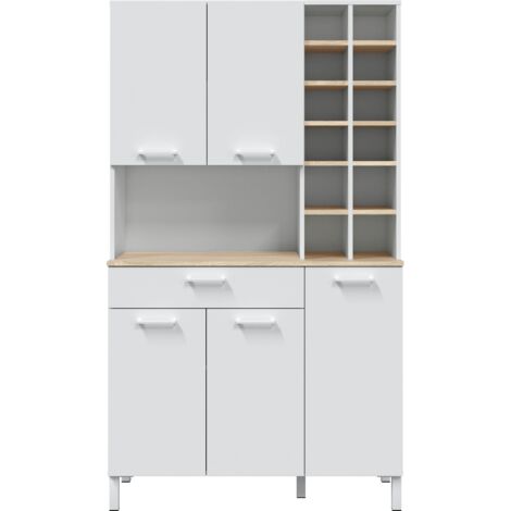 Mueble de cocina 108x40x186 cm blanco mate y roble canadiense con estantes para botellas - Mori (1/5)