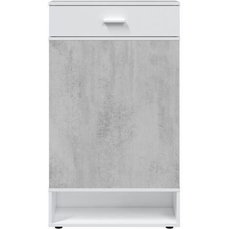 Zapatero 67x28x119 cm blanco mate y efecto cemento con 6 estantes laterales y 1 cajón – Mosca (1/5)