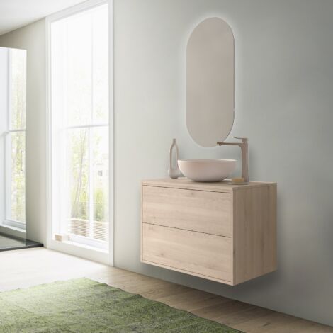 Mueble de baño suspendido de 80 cm en madera natural con lavabo - Olympus - 80 cm Standard - Misura: 80 cm - Accessorio: Standard