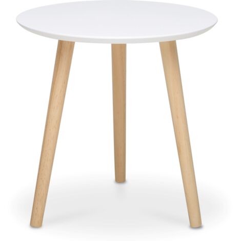 Mesa de centro de 48 cm de diámetro en color blanco mate con patas de madera de pino - Etna (1/5)
