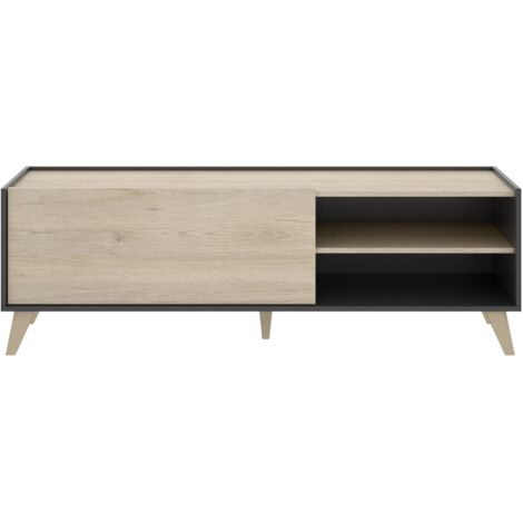 Mueble TV 155x43x47 cm grafito y roble natural con solapa y dos compartimentos - Ronda (1/5)