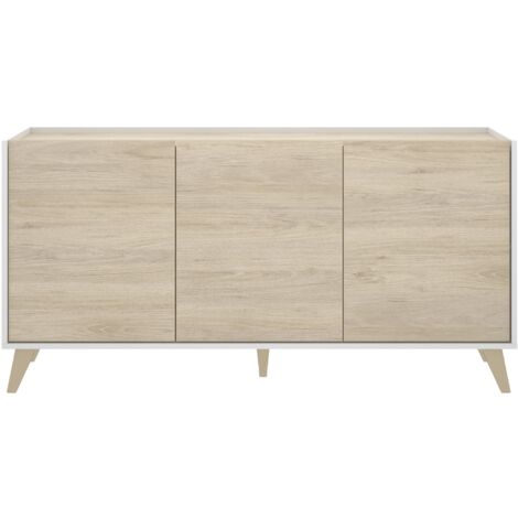 Aparador 155 cm blanco mate y roble natural con tres puertas - Corato (1/5)