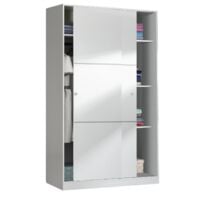 Armario 120X200H cm blanco brillante con dos puertas correderas | Blanco