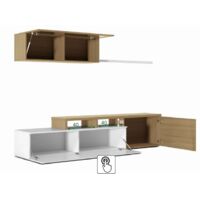 Mueble de salón TV 200 cm blanco brillo y roble canadiense – Gand