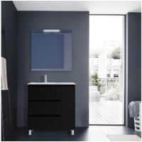 Mueble de baño independiente en madera negro satinado 85 cm con lavabo de porcelana - Nova - Con columna