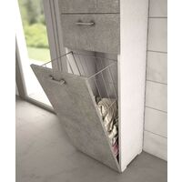 Mueble de lavandería 45X195H Cemento y blanco con puerta de cajones y cesto de ropa | Blanco/cemento
