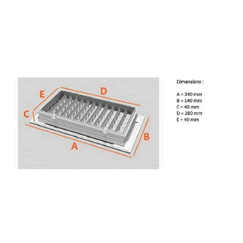 Grille d'aération aluminium - Décor : Blanc - Longueur : 225 mm -  Encastrement : 192 x 58 mm - ITAR