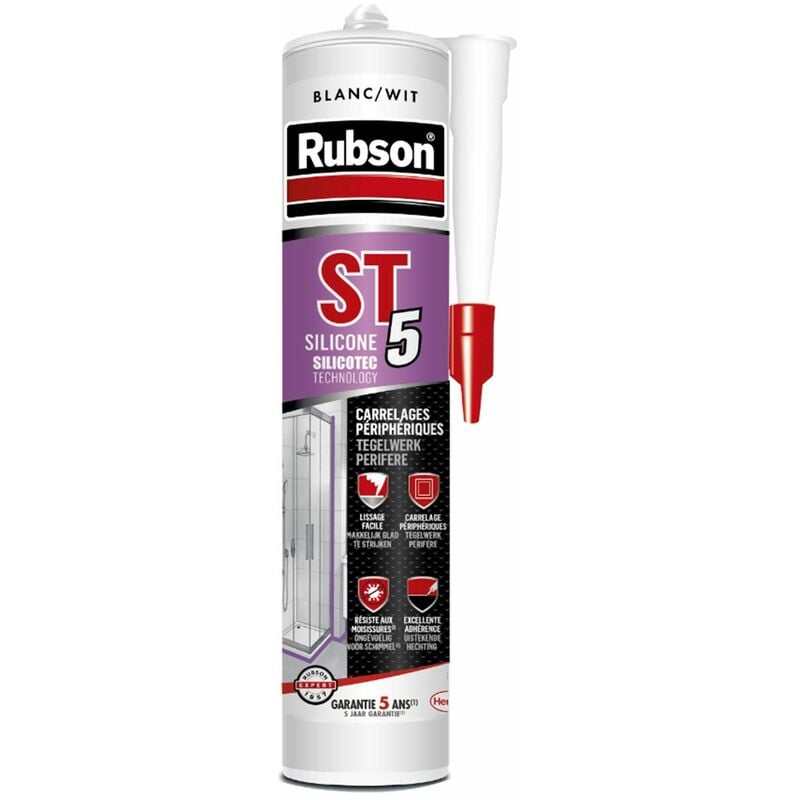 Rubson RE-NEW 80ml, mastic sanitaire blanc à base de silicone, s