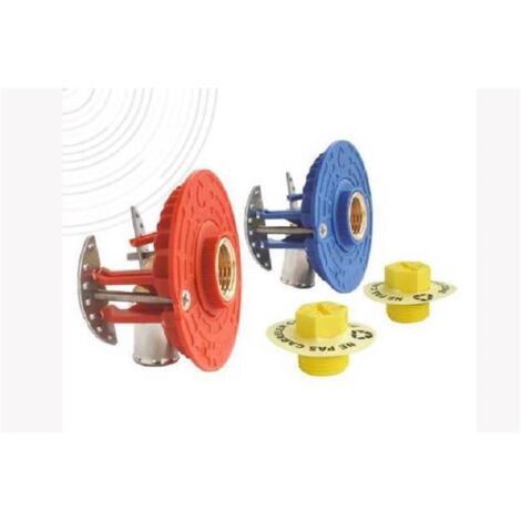 Sortie de cloison FIXOPLAC pour robinetterie murale - Module simple MAL/ciel de douche - placo - raccord à sertir coudé F15-21 - Tube Ø 10/12mm - Coloris bleu