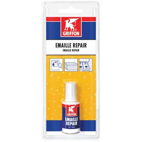 Griffon – Liquide de réparation émail 20ml – Répare éclats sur baignoires acier – Résistant à l'eau jusqu'à 80°C – Application facile avec pinceau intégré