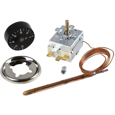 Aquastat régulation à bulbe TUFDT – Capillaire 2 m – Bulbe 6 mm – Réglage 30-90°C – Contact inverseur 16A/250V