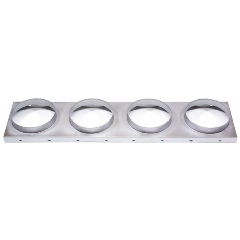 Atlantic – Bride de reprise 4 piquages Ø 200 – Acier brillant – Plénum pour conduits souples isolés – Dimensions 245x1020x90mm
