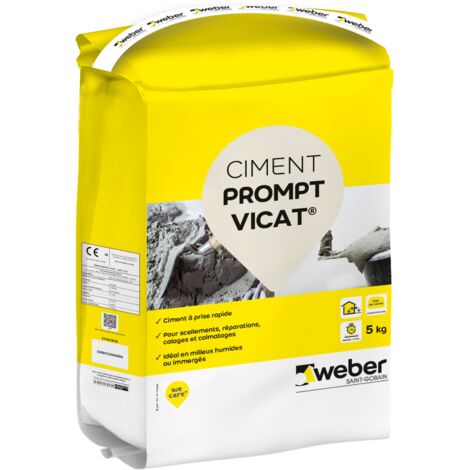 Weber Saint-Gobain Ciment prise rapide en milieux humides 5kg, scellement urgent, réparations, rebouchage, PROMPT VICAT