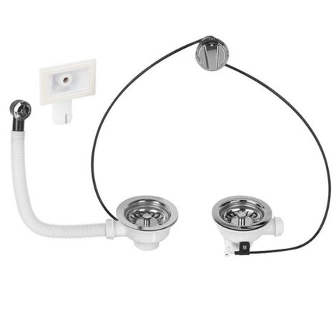 Wirquin – Bonde à commande automatique pour évier 2 bacs – Diamètre 90 mm – Panier intégré pour débris – Résistante à la corrosion (1/4)