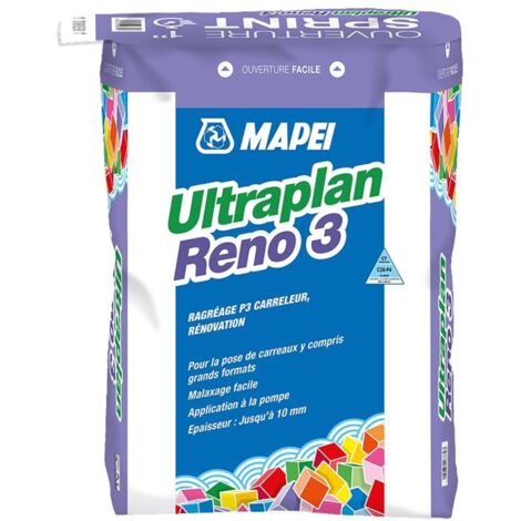 Mapei – Ragréage autolissant ULTRAPLAN RENO 3 – Sac 25 kg – Pour chapes ciment et dalles béton – Épaisseur d'application 3 à 10 mm