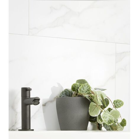 Gerflor – Dalle de revêtement mural PVC 65 cm x 37,5 cm – Effet marbre blanc – Système rainure et languette – Résistante à l'eau et lessivable