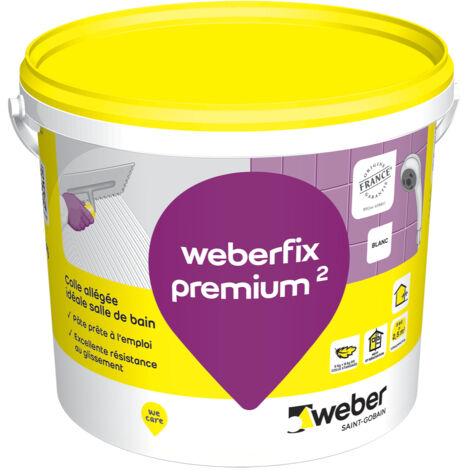 Weber Saint-Gobain Colle pour carrelage 5kg, Blanc, en pâte pour murs intérieur et extérieur prête à  l'emploi, spéciale salle de bain, Weberfix premium