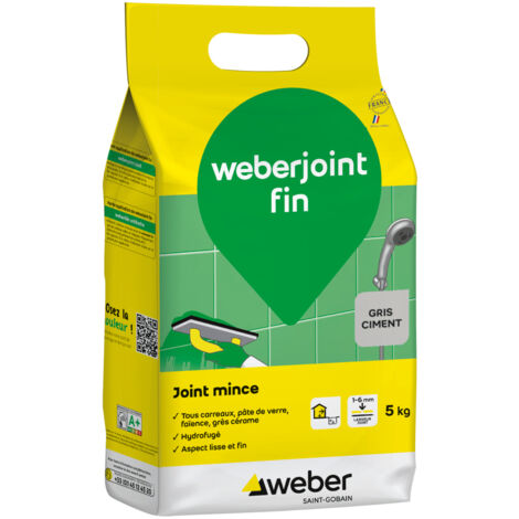 Weber Saint-Gobain Joint mince carrelage sol et mur, Gris ciment, 5kg, mortier, Weberjoint fin