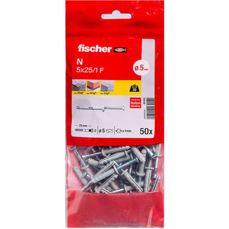 Sachet de 50 chevilles à frapper FISCHER N-F avec clou en acier électrozingué