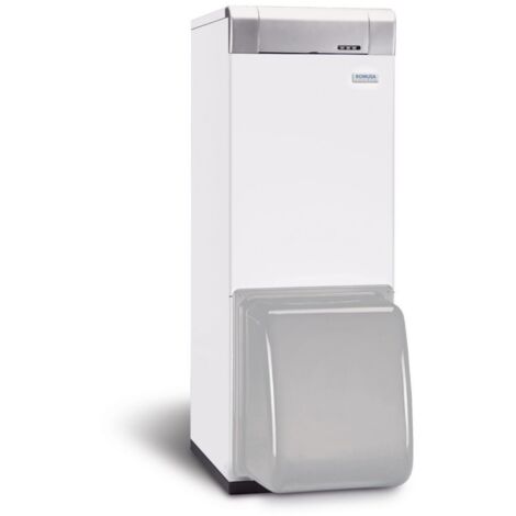Domusa – Chaudière fioul à basse température 30 kW – Classe énergétique B – Production eau chaude sanitaire – Habillage acier blanc et gris (1/2)