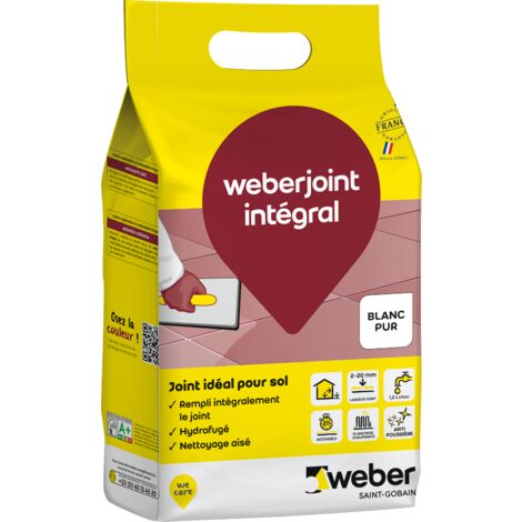 Weber Saint-Gobain Joint carrelage hydrofugé, 5kg, Blanc pur, idéal pour sol et carreaux rectifiés, Weberjoint intégral, de largeur de 2 à 20 mm