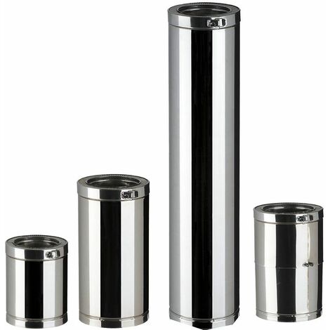 Poujoulat – Élément droit Therminox TI pour évacuation fumées – Diamètre 130 mm – Longueur 45 cm – Inox 316 L isolé laine de roche