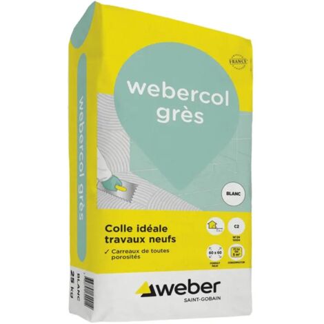 Weber Saint-Gobain Colle pour faïence et grès 25kg, Blanc, mortier, Webercol grès