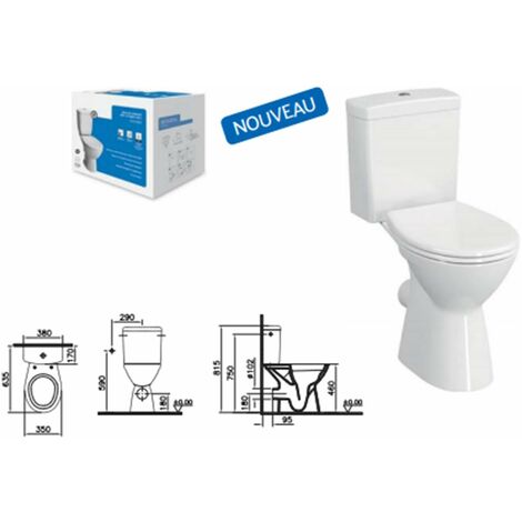 Vitra – Pack WC surélevé PMR avec abattant métal – Sortie horizontale – Cuvette en céramique – 3/6L – Dimensions 350x635x860mm – 9836B0037204