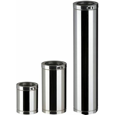 Poujoulat – Élément droit inox 316L pour conduit de fumée – Diamètre 80/130 mm – Longueur 45 cm – Isolation laine de roche – Température max 450°C