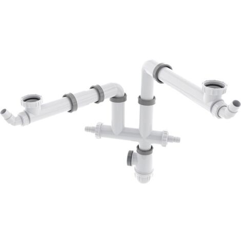 Valentin – Tubulure de raccordement pour évier 2 bacs – Joints intégrés – Réglable en hauteur et largeur – Débit 62 l/mn