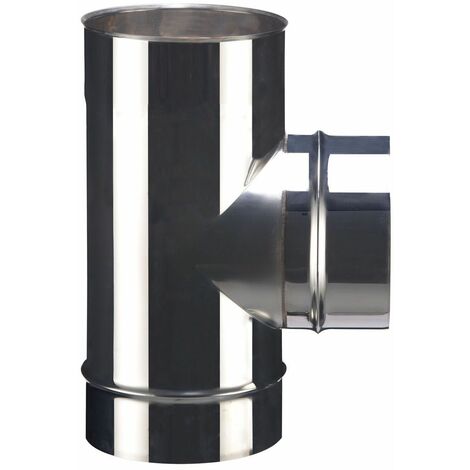 Poujoulat – Té 90° nu en inox 304 – Raccord fumisterie 150 mm – Résistant à la corrosion – Pour chaudières gaz, fioul, bois, charbon