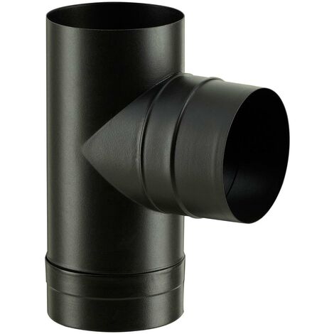 Poujoulat – Té émaillé tampon noir mat Ø130 mm – Raccord fumisterie pour poêle à bois – Finition sobre et discrète – Conforme normes françaises