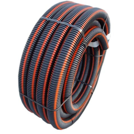 Gaine TPC noire avec liseré rouge - Diamètre: 90 mm - Rouleau de 50 m - Gaine noire avec bande rouge