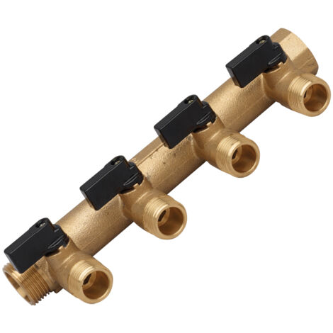 Guareski – Collecteur modulaire sanitaire mâle/femelle 20x27 mm – 4 sorties mâles 15x21 mm – Vannes intégrées pour contrôle débit – Pression 90°C