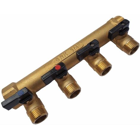 Guareski – Collecteur modulaire sanitaire 5 sorties M 1/2'' – Raccord MF 3/4'' – Vannes intégrées pour contrôle de débit – Entraxe 50 mm