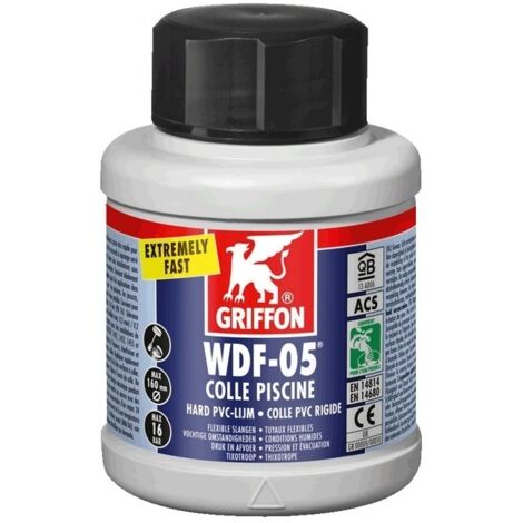Griffon – Colle gel bleu piscine pour PVC rigide et flexible – Prise rapide – Résistance chimique – Bidon 250 ml – 6307287 - WDF-05