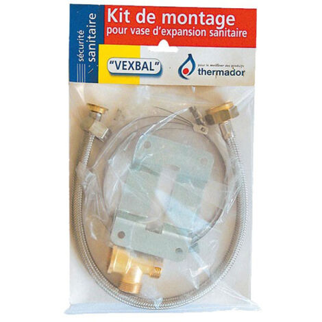 Sanitaire-Distribution – Kit de branchement vase d'expansion 5-12L – Support mural inclus – Raccordement 3/4' FF – Flexible 500 mm – Normes ACS