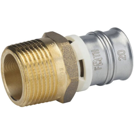 Raccord laiton nickelé fixe mâle 20x27, pour multicouche diamètre 20mm.