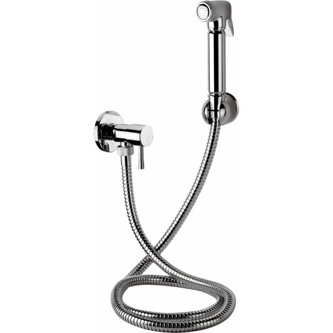 Ensemble hygiénique WC complet – Robinet d'arrêt mural laiton chromé – Douchette LUNA à gâchette – Flexible métal 1m20 – Grandsire