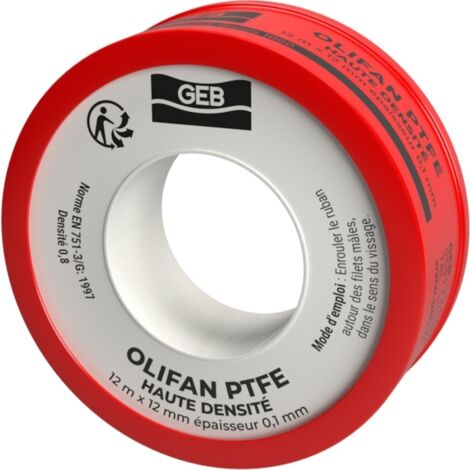 GEB – Ruban adhésif haute densité rouge 12mm x 12m x 0,1mm – Étanchéité circuits eau potable et hydrocarbures – Pression max 15 bars